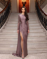 فستان حفلة بأكمام طويلة وكتف واحد مزين بالترتر للنساء، فستان سهرة لامع لامع، فستان كوكتيل