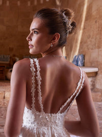 Lace Appliques A-Line Wedding Dress Deep V-Neck High Slit Bridal Gown Ms2602021