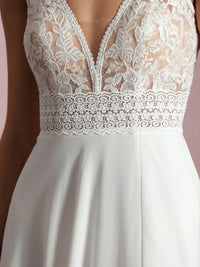 A-Line Wedding Dress V Neck Lace Chiffon High Slit Bridal Gown Ms2509252