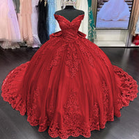 Quinceanera Dress Lace Applique Ball Gown Off Shoulder Princess Tulle Formal Gown Ms2605062