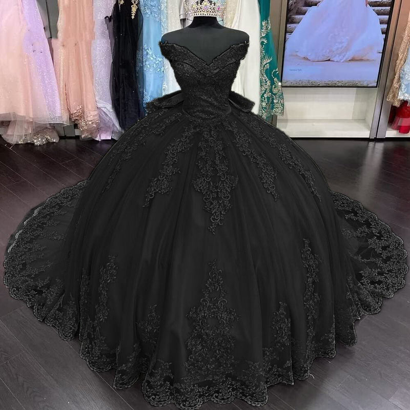 Quinceanera Dress Lace Applique Ball Gown Off Shoulder Princess Tulle Formal Gown Ms2605062