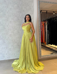 Green One Shoulder Pleated Prom Dress Luxury Evening Party Dress Ms2604173