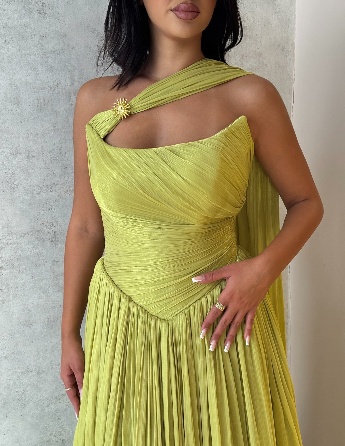 Green One Shoulder Pleated Prom Dress Luxury Evening Party Dress Ms2604173