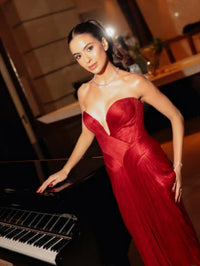 Red Sweetheart Bodycon Evening Dress Pleated Backless Long Prom Gown Ms2604174