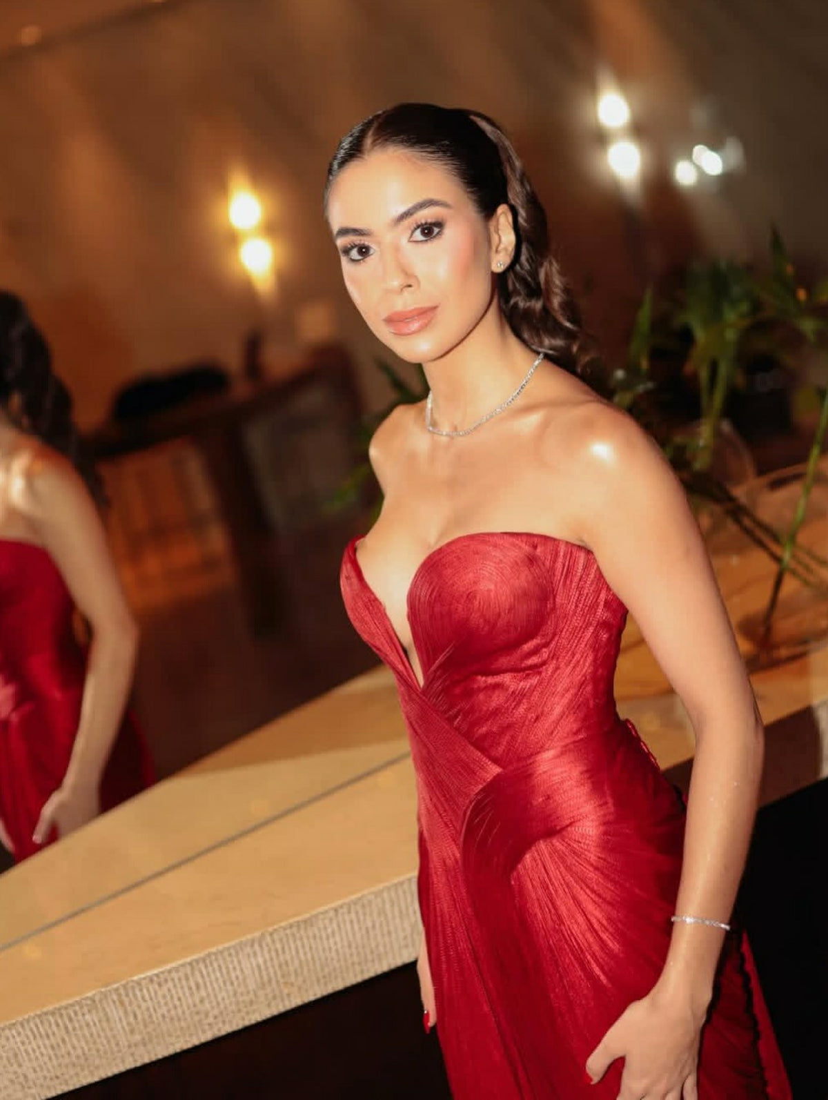 Red Sweetheart Bodycon Evening Dress Pleated Backless Long Prom Gown Ms2604174