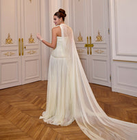 Robe de soirée élégante à volants verts pour femme, robe de soirée à col rond, robe de soirée formelle