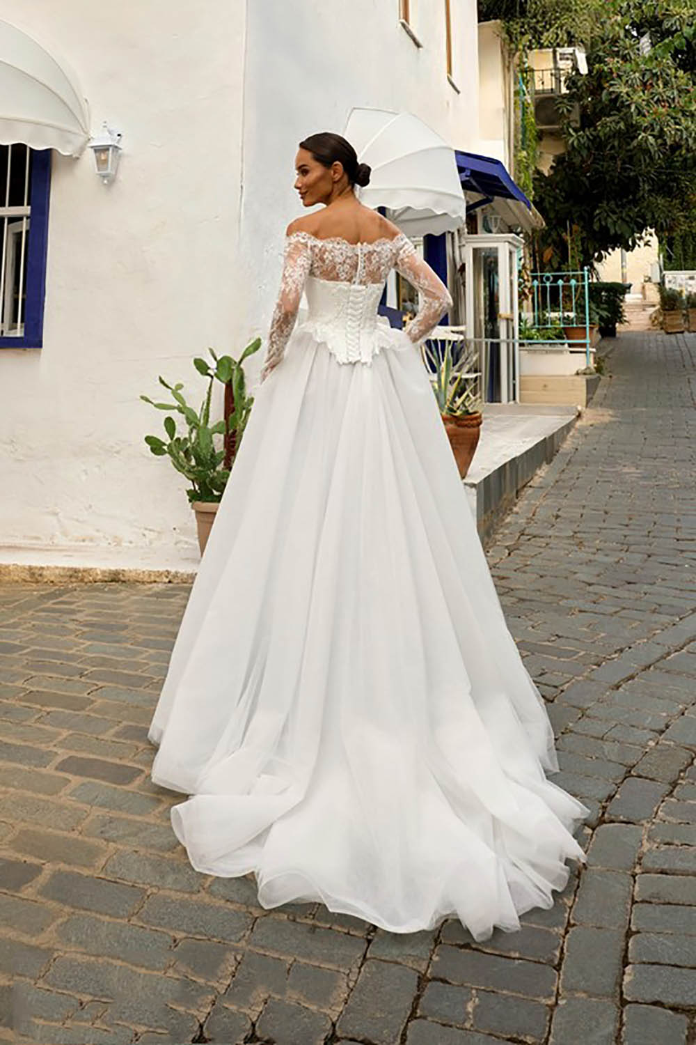 Langärmelige Brautkleider für die Braut, Brautkleider mit V-Ausschnitt, Spitzentüll, Brautkleider für Frauen mit Schleppe