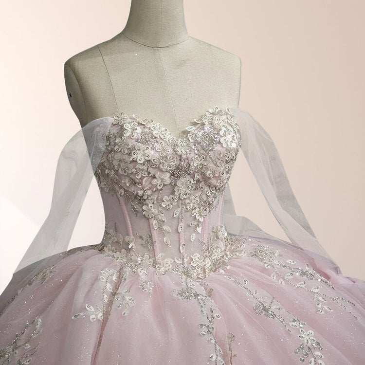 Vestidos de Quinceañera para Mujer con Escote Corazón, Vestido de Bola, Tirantes de Espagueti, Aplicación de Encaje, Vestidos Dulces 16 para Adolescentes