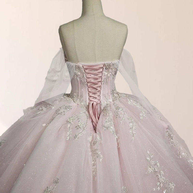 Vestidos de Quinceañera para Mujer con Escote Corazón, Vestido de Bola, Tirantes de Espagueti, Aplicación de Encaje, Vestidos Dulces 16 para Adolescentes
