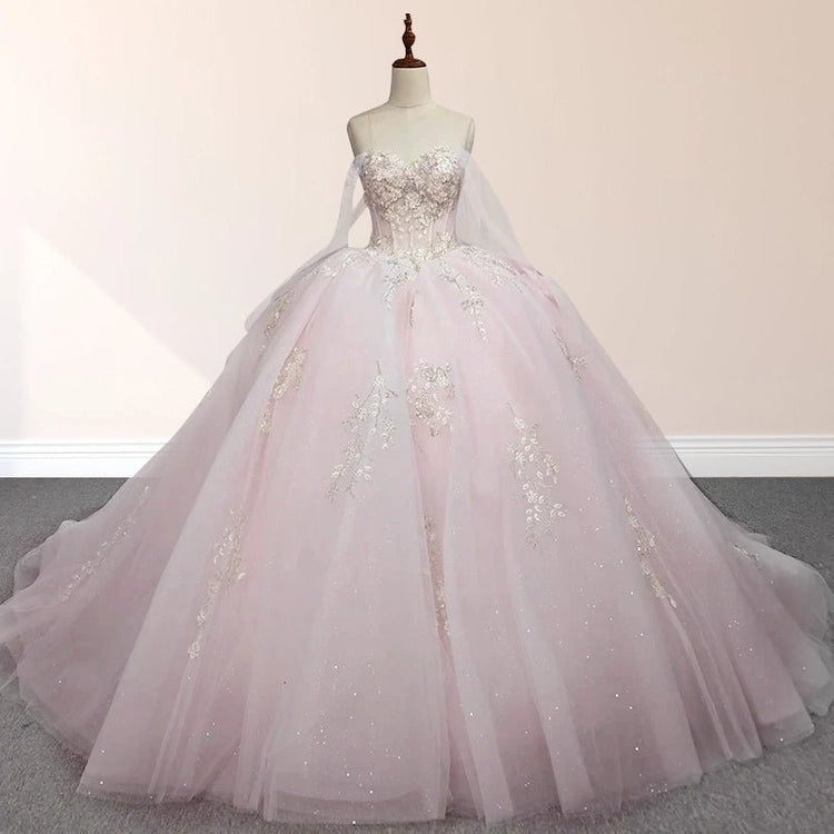Vestidos de Quinceañera para Mujer con Escote Corazón, Vestido de Bola, Tirantes de Espagueti, Aplicación de Encaje, Vestidos Dulces 16 para Adolescentes