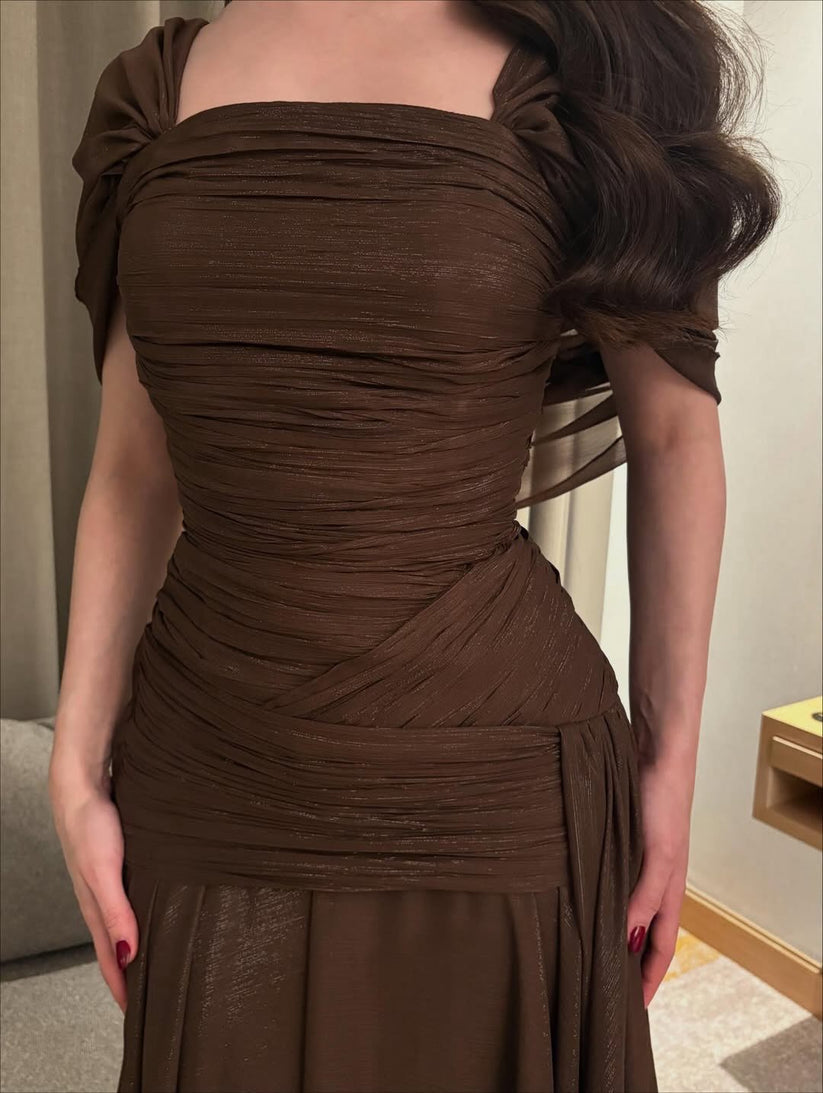 Vestido de Baile Verde com Folhos para Senhora Elegante, Decote O, Vestido Formal para Ocasiões, Vestido de Festa, Vestido de Noite