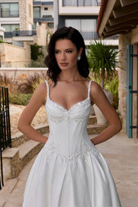 Spaghetti Strap Satin Wedding Dress Corset Ball Gown Beading Bridal Dress Ms2602035