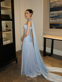 Strapless Prom Dress Plested Evening Dresses with Long Draped Cape Ms2604143