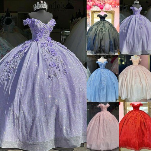 3D Floral Princess Quinceanera Dress Off Shoulder Glitter Ball Gown Sweet 16 Gown Ms2605115
