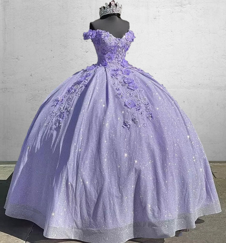 Vestidos de Quinceañera para Mujer con Escote Corazón, Vestido de Bola, Tirantes de Espagueti, Aplicación de Encaje, Vestidos Dulces 16 para Adolescentes