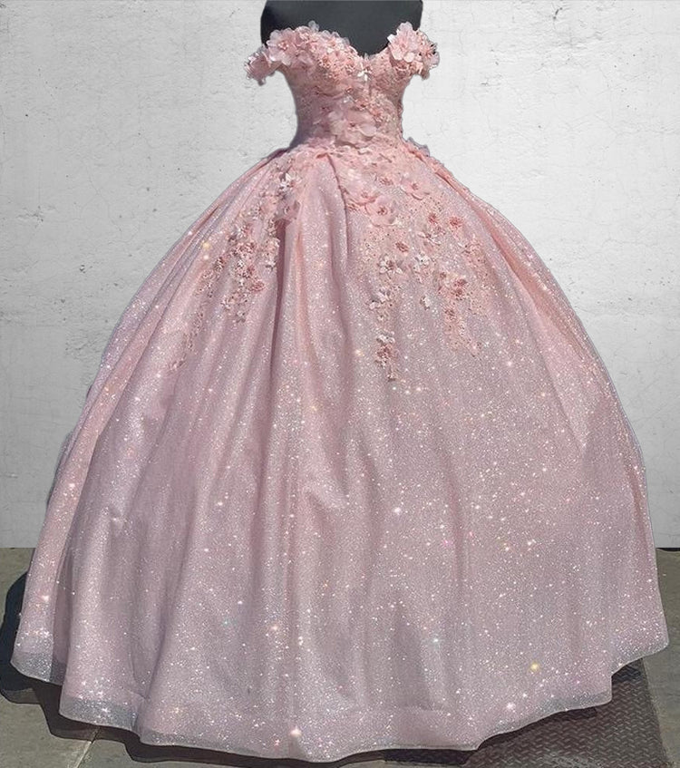 Vestidos de Quinceañera para Mujer con Escote Corazón, Vestido de Bola, Tirantes de Espagueti, Aplicación de Encaje, Vestidos Dulces 16 para Adolescentes