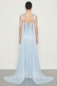 Sexy Pleated Evening Dress V Neck Formal Gown High Slit Backless Prom Dress Ms2605262