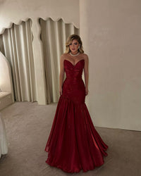 Burgundy Sweetheart Mermaid Prom Dresses Shiny Ruched Formal Evening Gown Ms2604175
