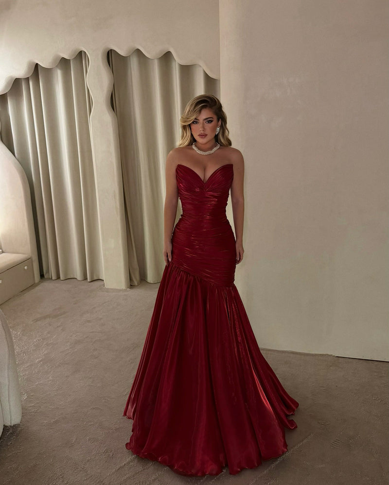 Burgundy Sweetheart Mermaid Prom Dresses Shiny Ruched Formal Evening Gown Ms2604175