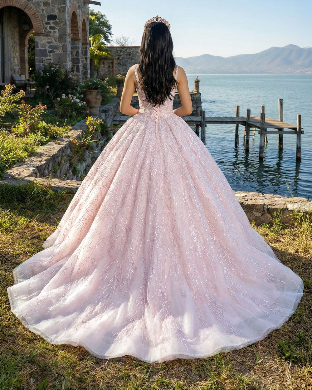 Vestidos de Quinceanera com Decote Coração para Mulheres, Vestido de Baile com Alças de Espaguete, Aplicação de Renda, Vestidos Sweet 16 para Adolescentes