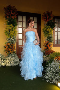 Organza Evening Dress Strapless Ruffle Ball Gown Layered Formal Prom Dress Ms2607114