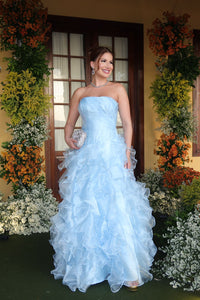 Organza Evening Dress Strapless Ruffle Ball Gown Layered Formal Prom Dress Ms2607114
