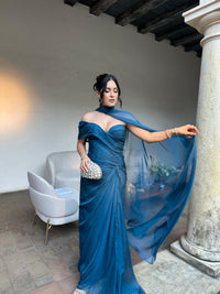 Chiffon Evening Dress One Shoulder Draped Cape Party Gown Ruched Prom Dress Ms2607032