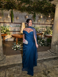 Chiffon Evening Dress One Shoulder Draped Cape Party Gown Ruched Prom Dress Ms2607032