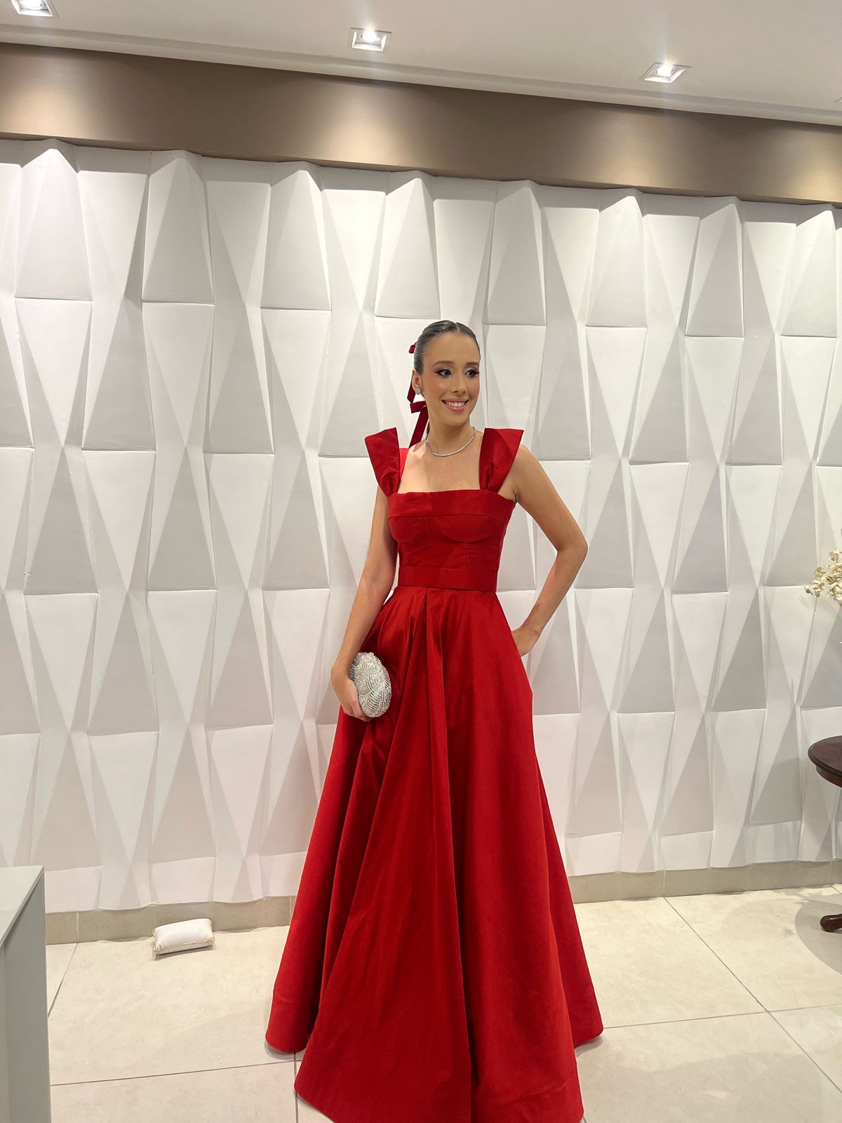 Red Satin Evening Dress Square Neck A Line Prom Dress Formal Party Dress Ms2607101