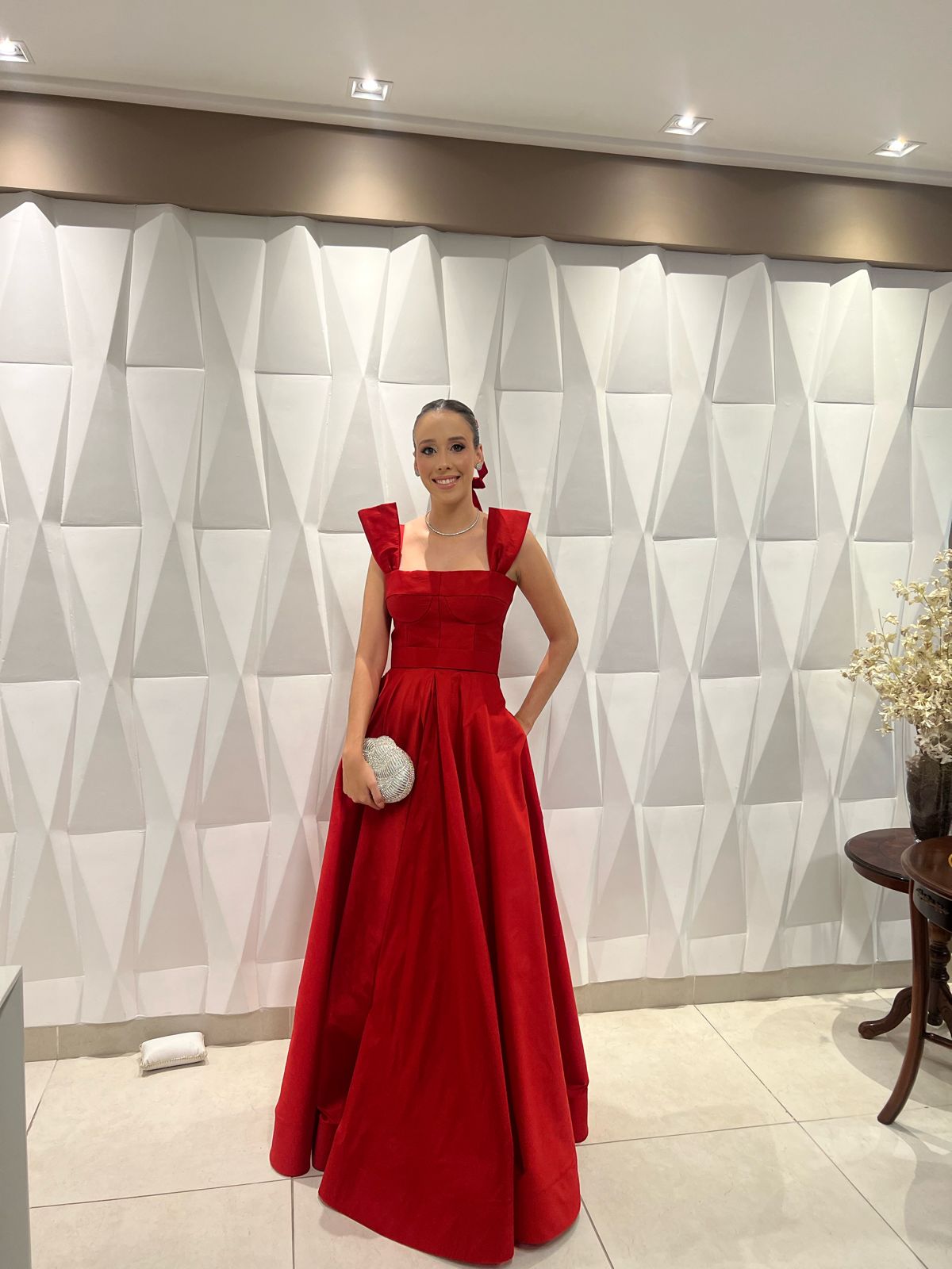 Red Satin Evening Dress Square Neck A Line Prom Dress Formal Party Dress Ms2607101