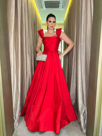 Red Satin Evening Dress Square Neck A Line Prom Dress Formal Party Dress Ms2607101