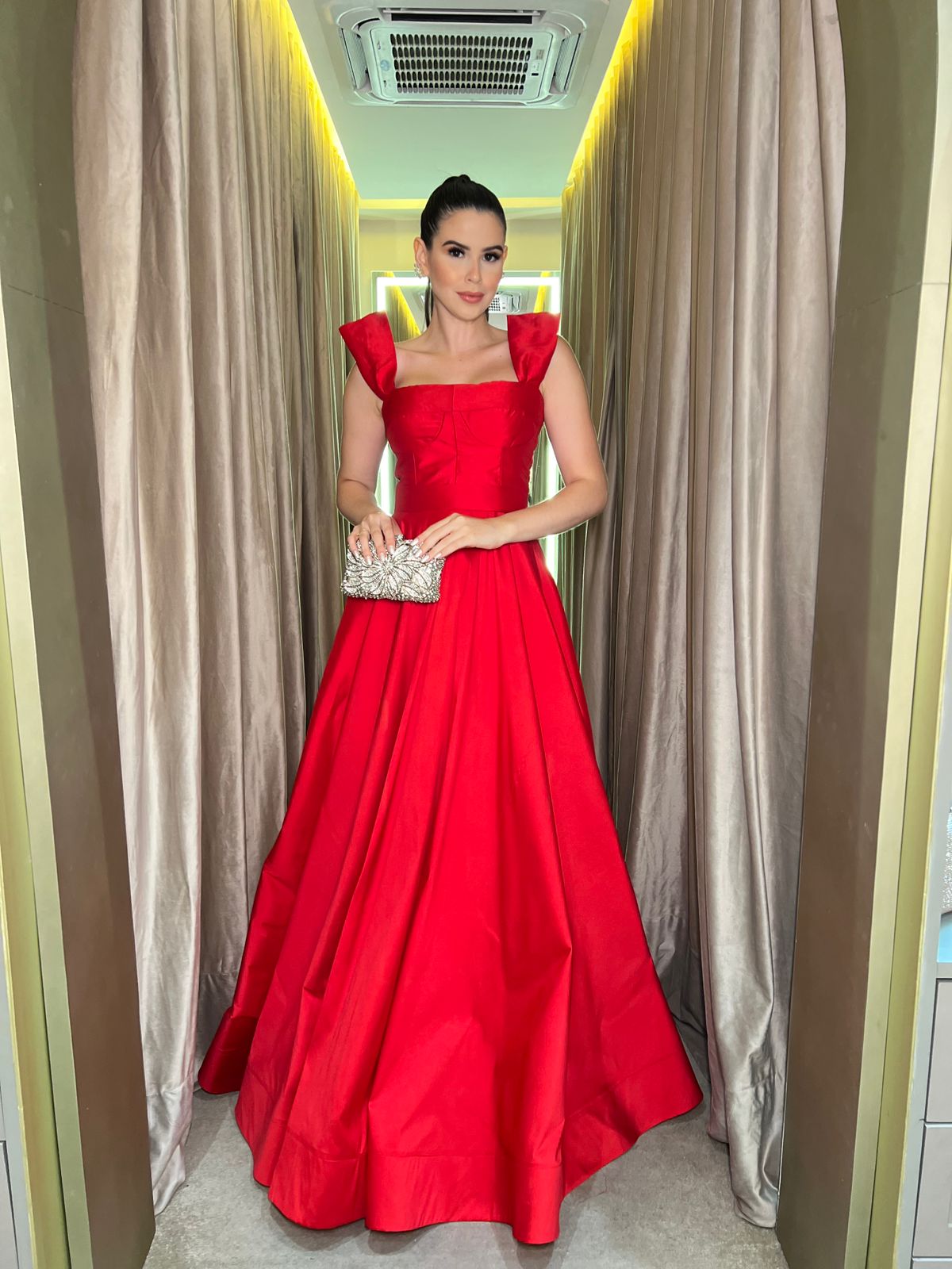 Red Satin Evening Dress Square Neck A Line Prom Dress Formal Party Dress Ms2607101