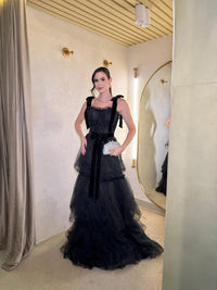 Ballkleid mit tiefem Ausschnitt und Spaghettiträgern, A-Linie, Tüll, Abendkleid, langes formelles Kleid für Damen