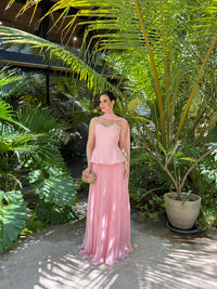 Pink Sweetheart Pleated Evening Dress Scarf Peplum Prom Dress for Wedding Guest Ms2607015