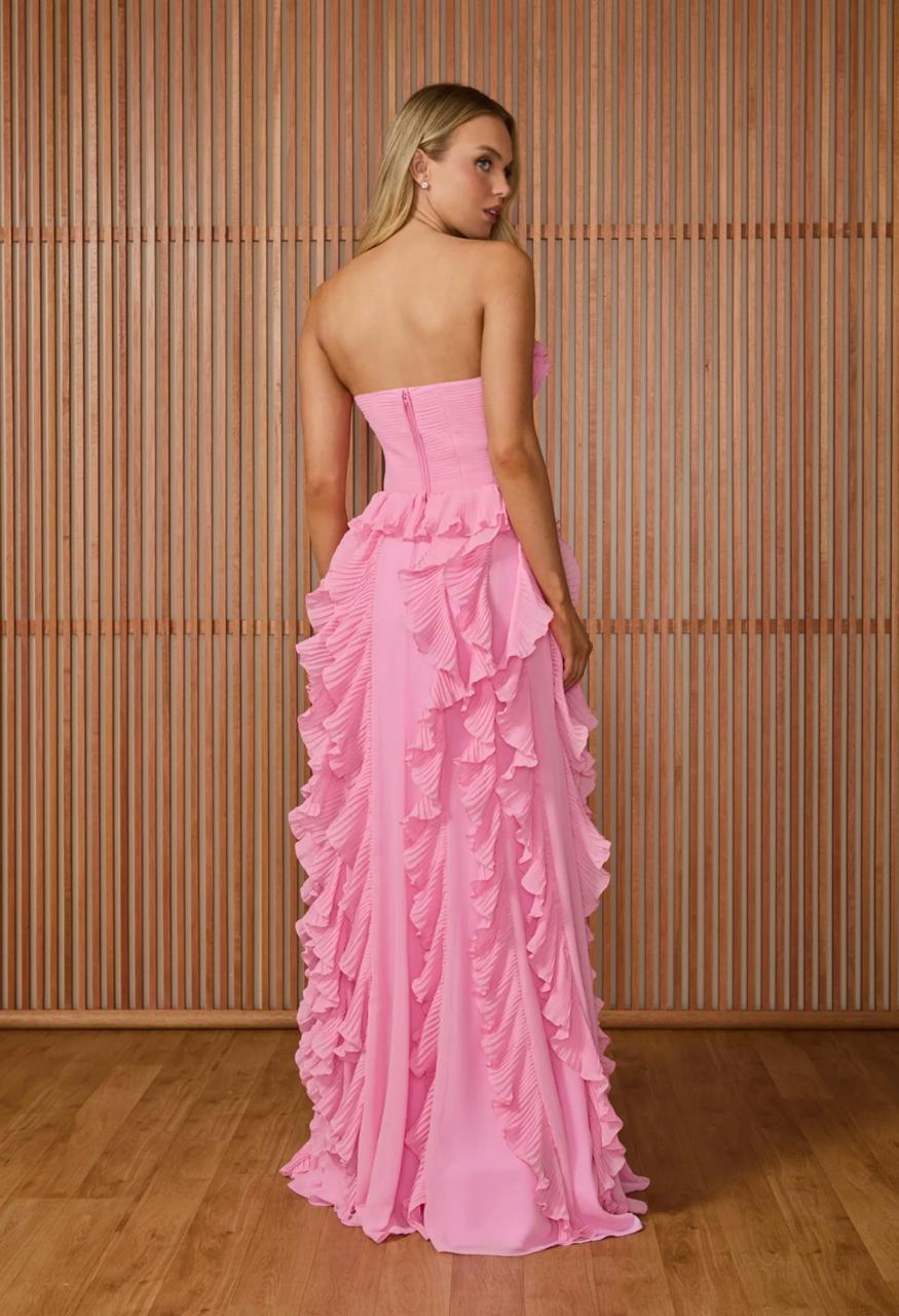 Pink Strapless Evening Dresses Pleated Ruffle Formal Occasion Dress Prom Gown Ms2607031