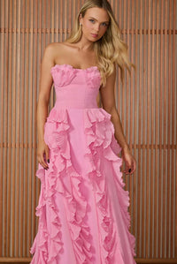 Pink Strapless Evening Dresses Pleated Ruffle Formal Occasion Dress Prom Gown Ms2607031