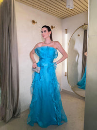 Vestido de Baile Elegante em Camadas com Aplicações de Renda, Sem Mangas, Pregas, Vestido Formal Ms2504071