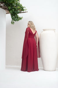 Plus Size Chiffon Evening Dress V Neck Beaded Appliques Cape Sleeve A Line Prom Dress Ms2607076