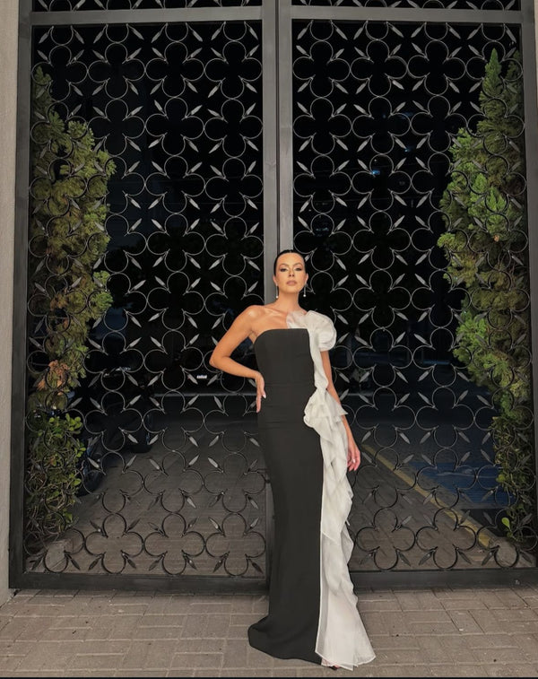 Strapless Evening Dress Mermaid Formal Gown Ruffle Draped Prom Dress Ms26078014