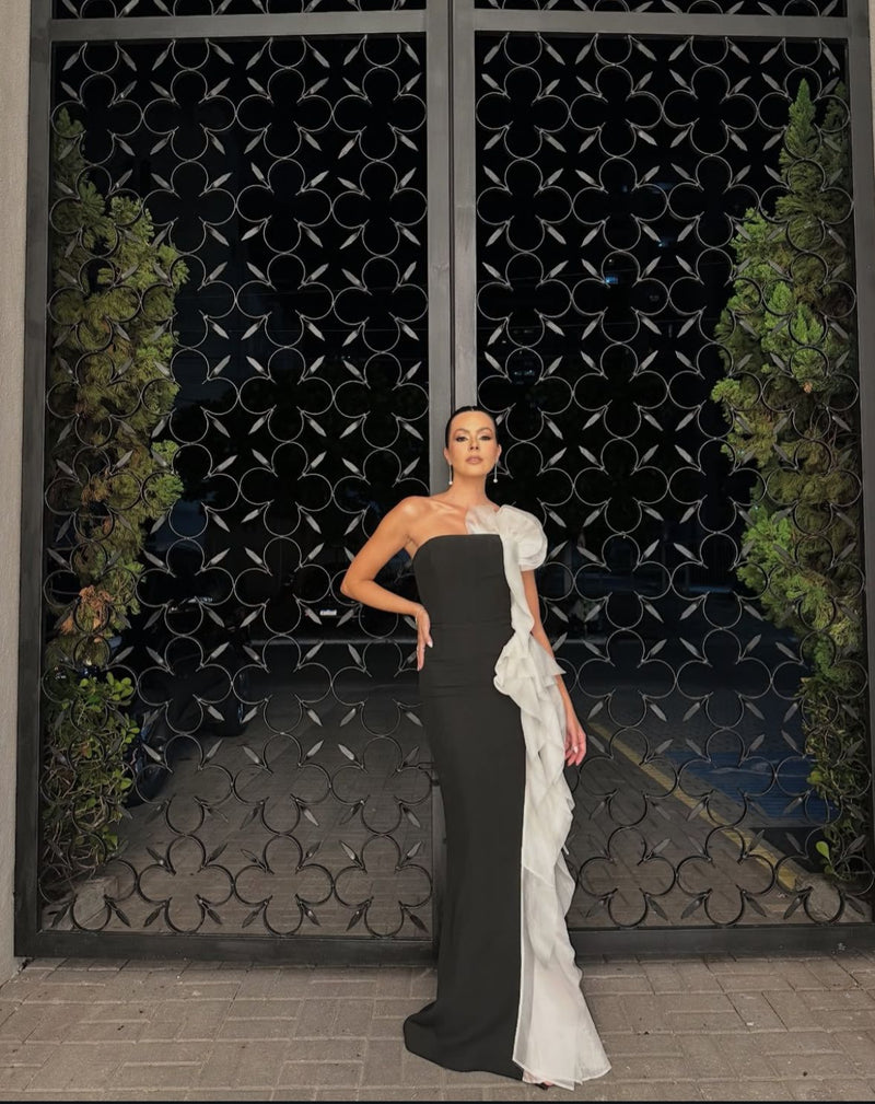 Strapless Evening Dress Mermaid Formal Gown Ruffle Draped Prom Dress Ms26078014