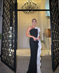 Strapless Evening Dress Mermaid Formal Gown Ruffle Draped Prom Dress Ms26078014