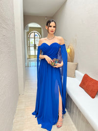 Chiffon Evening Dress Off Shoulder Sweetheart Neck High Slit Cape Sleeve Prom Dress Ms2607115
