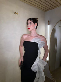 Strapless Evening Dress Mermaid Formal Gown Ruffle Draped Prom Dress Ms26078014