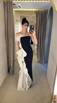 Strapless Evening Dress Mermaid Formal Gown Ruffle Draped Prom Dress Ms26078014