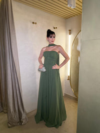 Sage Green Strapless Chiffon Prom Dress Pleated Cape A Line Evening Dress Formal Gown Ms2606241