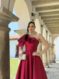 Burgundy One Shoulder Formal Evening Dress A Line Satin Prom Dress Ms2607012