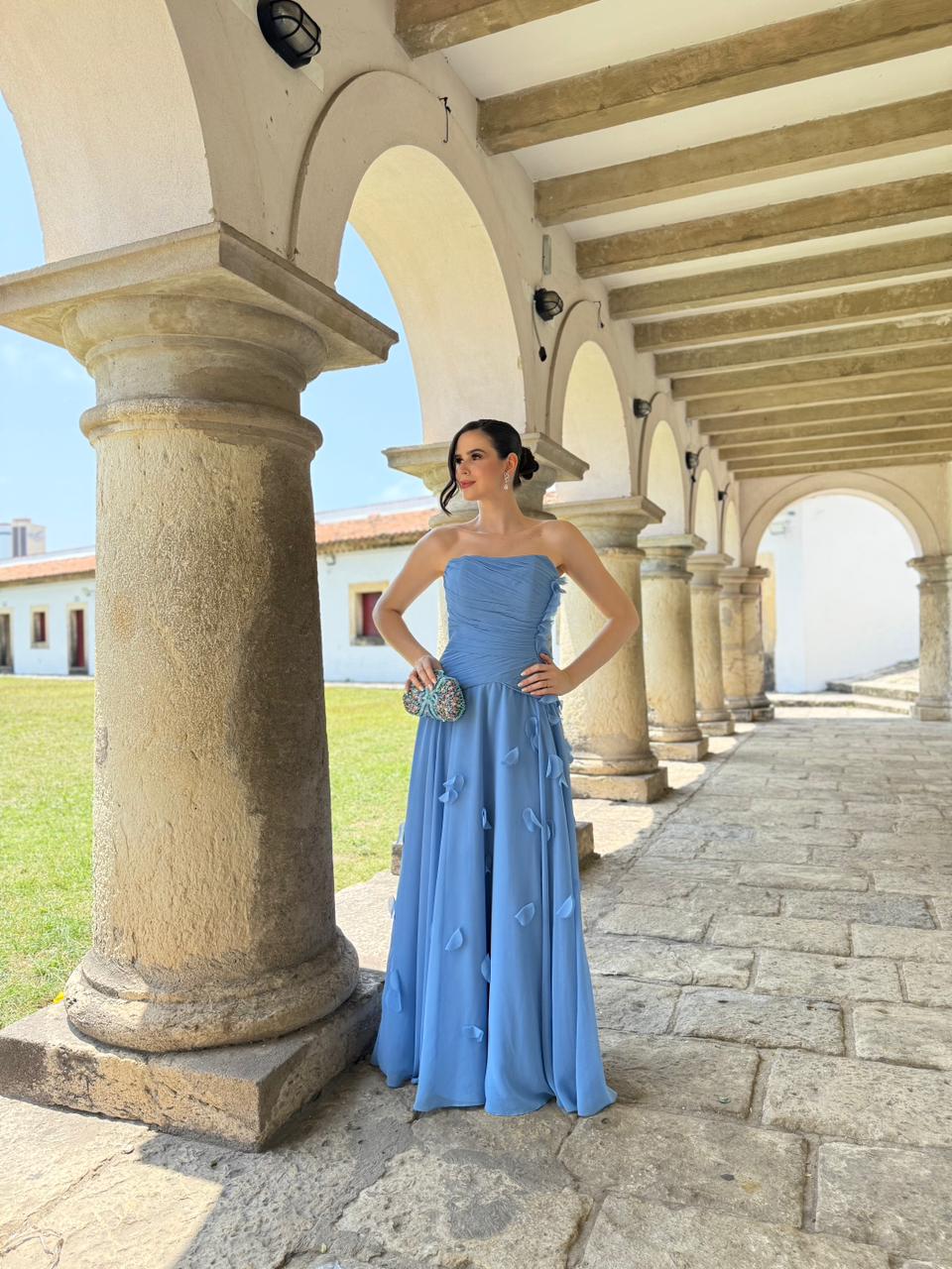 Strapless Evening Dress A Line Chiffon Floor Length Floral Appliques Prom Dress Ms2607012