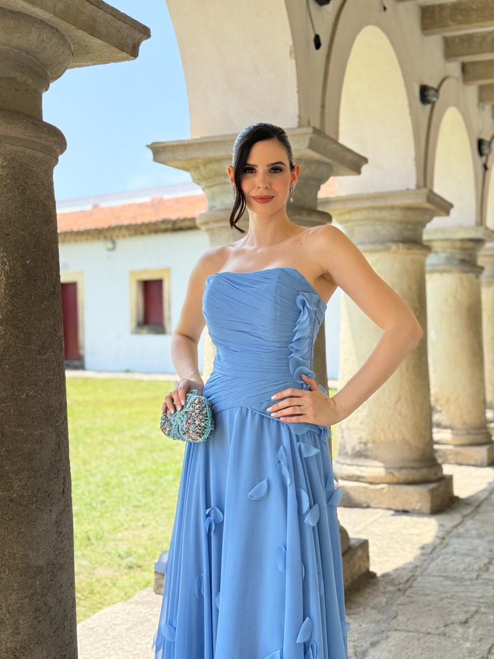 Strapless Evening Dress A Line Chiffon Floor Length Floral Appliques Prom Dress Ms2607012