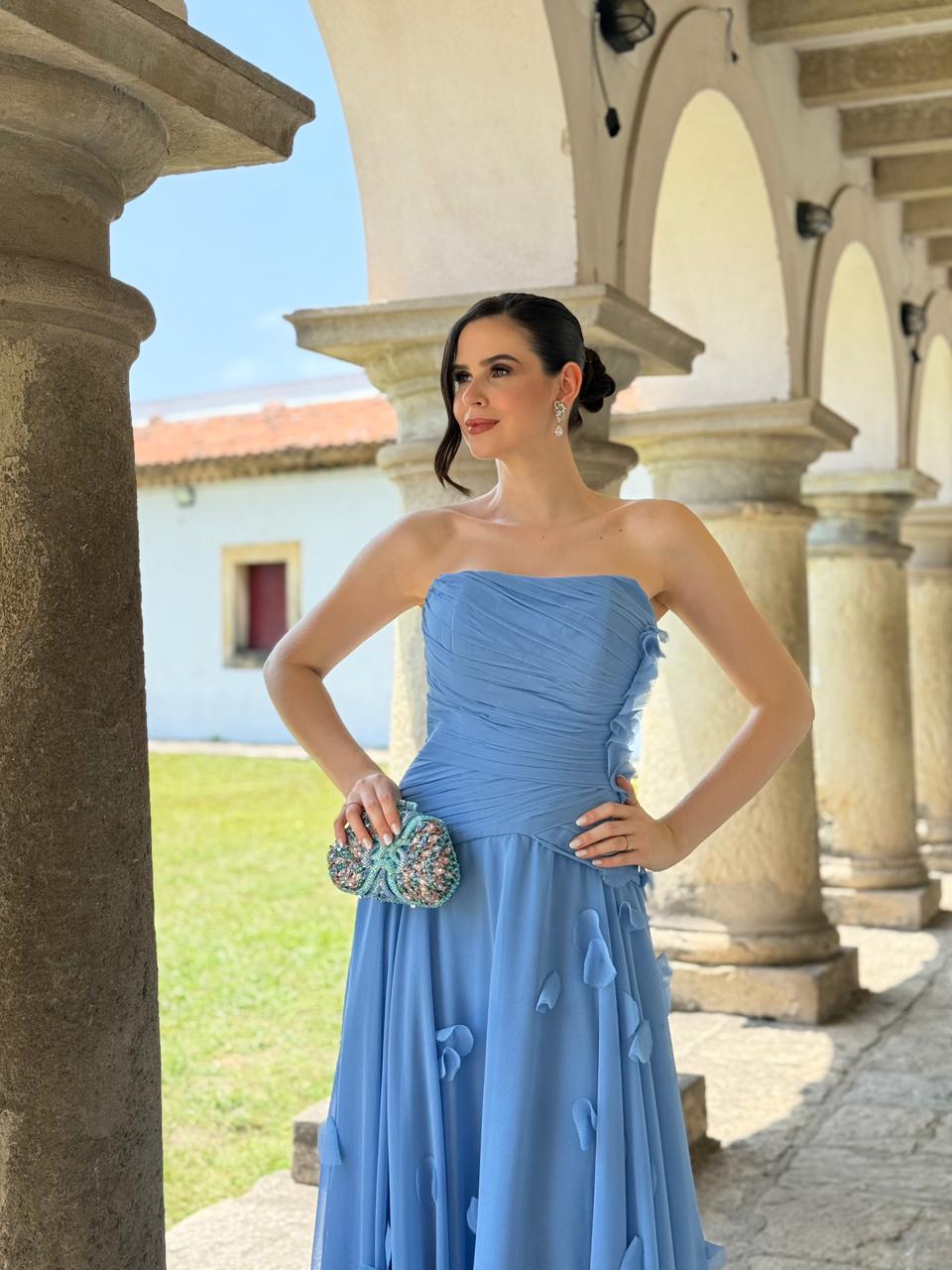 Strapless Evening Dress A Line Chiffon Floor Length Floral Appliques Prom Dress Ms2607012