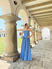 Strapless Evening Dress A Line Chiffon Floor Length Floral Appliques Prom Dress Ms2607012